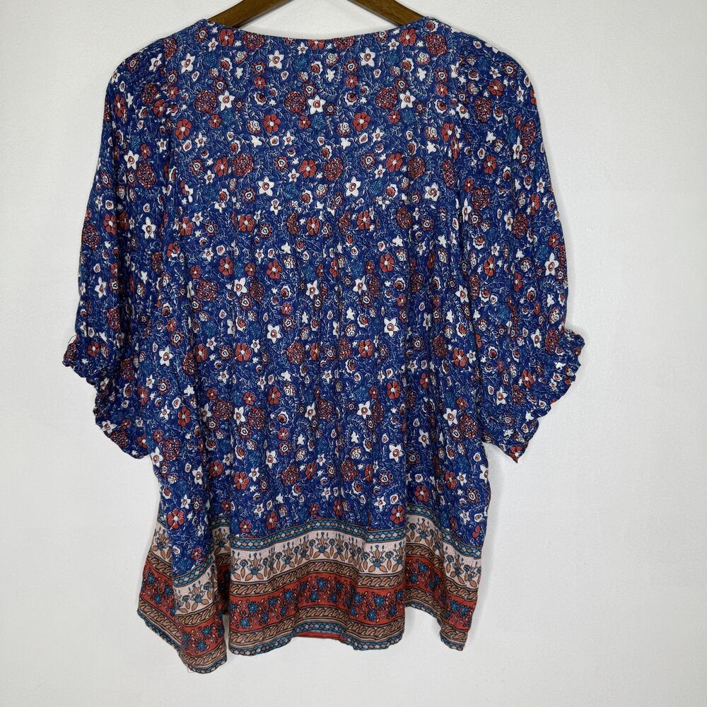 Knox Rose Navy Floral Square-Neck Bohemian Blouse - Picture 6 of 8